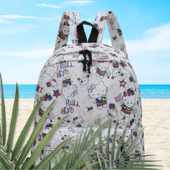 🆕 Hello Kitty Graffiti Print Backpack - Durable Material, Trendy School Bag - Picture 8 of 11